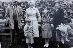 Young Jennifer pictured in Connemara with her mother and grandparents and younger brother, Michael (sculptor of the Grace O’Malley statues in Westport House). From left to right: Kindman Tullock (Jennifer’s maternal grandfather), Michael Cooper (Jennifer’s younger brother), Pamela Cooper (Jennifer’s mother), Jennifer Cooper and Doris Lushington-Tullock (Jennifer’s maternal grandmother).