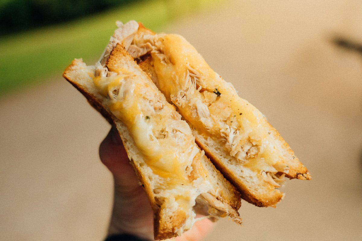 Our visitor favourite Chicken & Stuffing sourdough toastie at the Toastie Food Truck