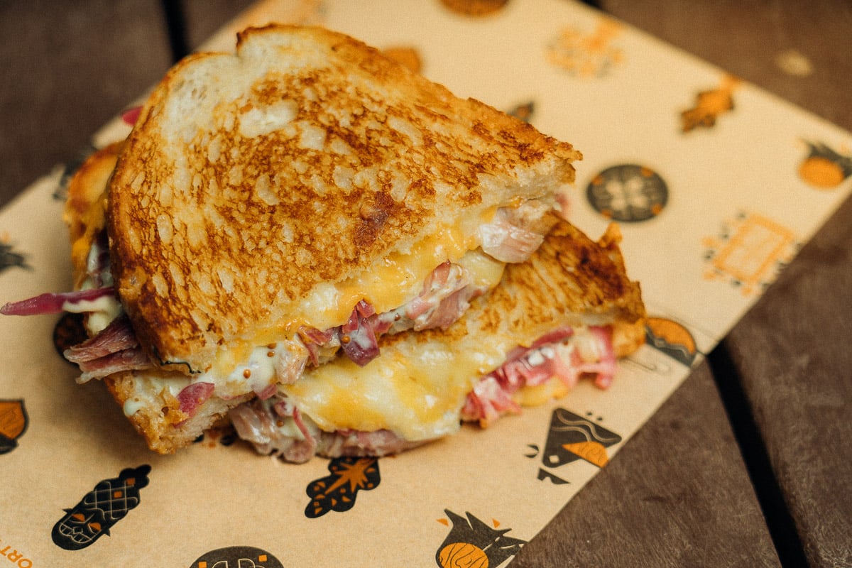 The popular Ham Hock toastie at the Toastie Food Truck, Westport