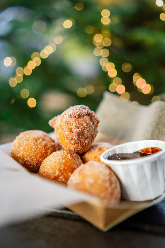 Doughnut chunks with cinnamon sugar and chocolate sauce at Festive Food Trucks, Westport House